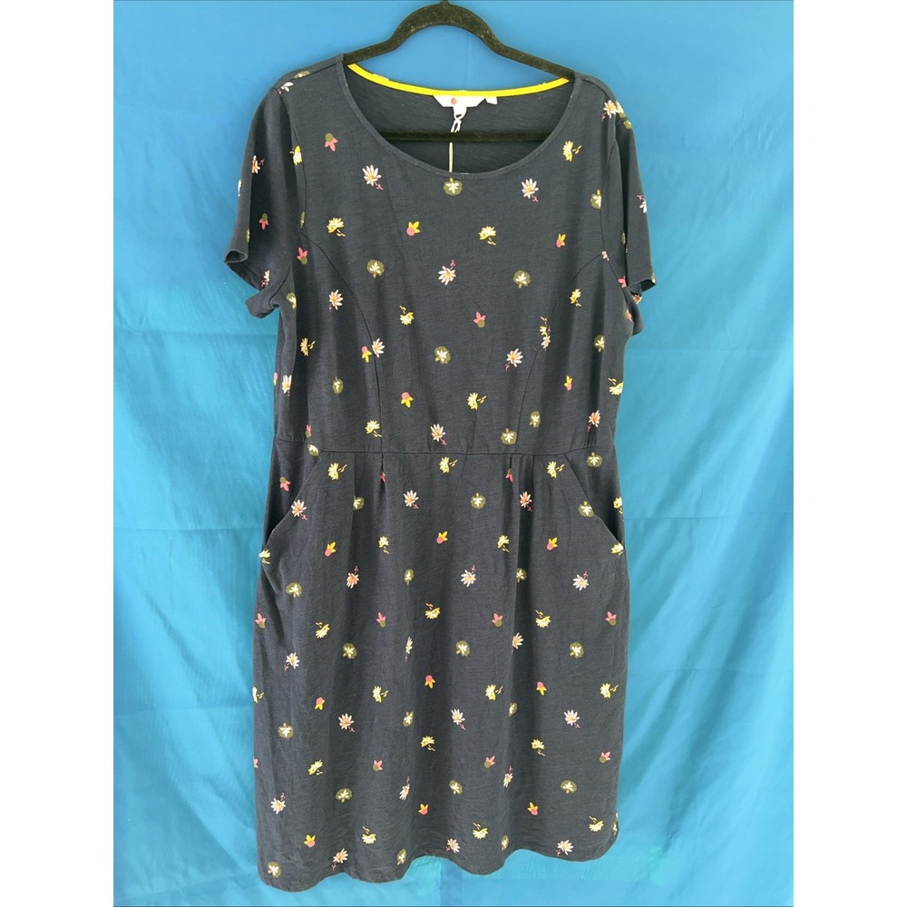 NWT BODEN Navy Floral 100% Cotton Dress Size 16R‎ Short Sleeves With Pockets